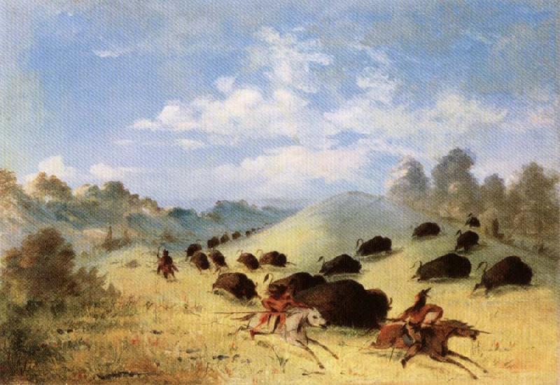 Comanche Indians Chasing Buffalo with Lances and Bows, George Catlin